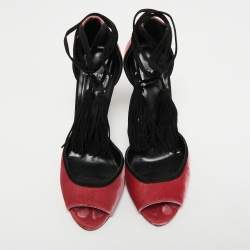 Pierre Hardy Pink Velvet and Suede Peep-toe Ankle Wrap Pumps Size 39