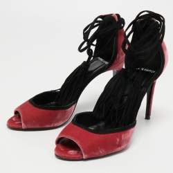 Pierre Hardy Pink Velvet and Suede Peep-toe Ankle Wrap Pumps Size 39