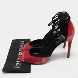 Pierre Hardy Pink Velvet and Suede Peep-toe Ankle Wrap Pumps Size 39