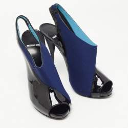 Piere Hardy Black/Blue Fabric and Patent Leather Slingback Pumps Size 41