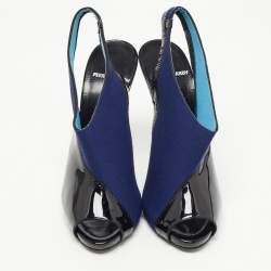 Piere Hardy Black/Blue Fabric and Patent Leather Slingback Pumps Size 41