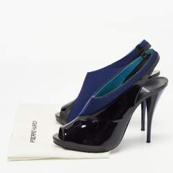 Piere Hardy Black/Blue Fabric and Patent Leather Slingback Pumps Size 41
