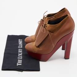 Pierre Hardy Brown Leather and  Suede Platform Ankle Length Booties Size 38