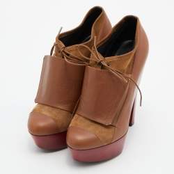 Pierre Hardy Brown Leather and  Suede Platform Ankle Length Booties Size 38
