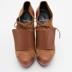 Pierre Hardy Brown Leather and  Suede Platform Ankle Length Booties Size 38
