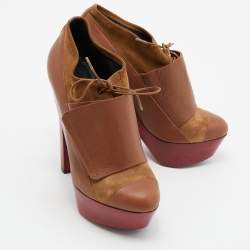 Pierre Hardy Brown Leather and  Suede Platform Ankle Length Booties Size 38