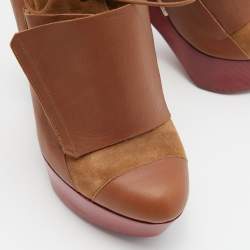 Pierre Hardy Brown Leather and  Suede Platform Ankle Length Booties Size 38