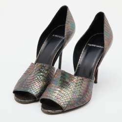 Pre Owned Pierre Hardy Multicolor Holographic Watersnake Leather Open Toe Pumps Size 39.5