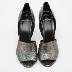 Pre Owned Pierre Hardy Multicolor Holographic Watersnake Leather Open Toe Pumps Size 39.5