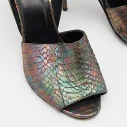 Pre Owned Pierre Hardy Multicolor Holographic Watersnake Leather Open Toe Pumps Size 39.5