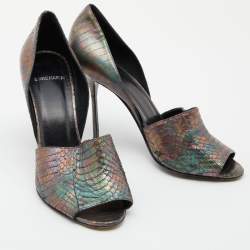 Pre Owned Pierre Hardy Multicolor Holographic Watersnake Leather Open Toe Pumps Size 39.5