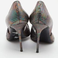 Pre Owned Pierre Hardy Multicolor Holographic Watersnake Leather Open Toe Pumps Size 39.5