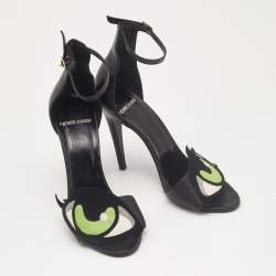 Pierre Hardy Black Leather Eye Detail Ankle Strap Sandals Size 38