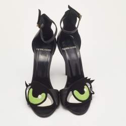 Pierre Hardy Black Leather Eye Detail Ankle Strap Sandals Size 38