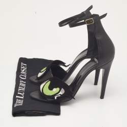 Pierre Hardy Black Leather Eye Detail Ankle Strap Sandals Size 38