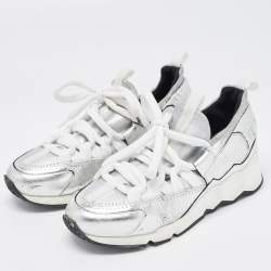 Pierre Hardy Silver Leather and Neoprene Low Top Sneakers Size 36