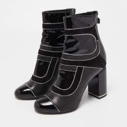 Pierre Hardy Black  Patent and Leather Zip Up Ankle Boots Size 37