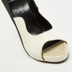 Pierre Hardy White/Black Satin Peep Toe Pumps Size 38.5