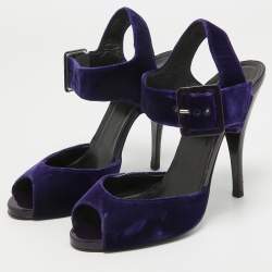 Pierre Hardy Blue Velvet Ankle Strap Sandals Size 38.5