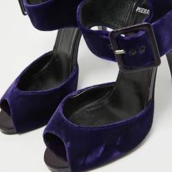 Pierre Hardy Blue Velvet Ankle Strap Sandals Size 38.5