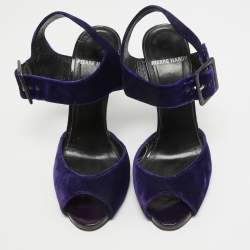 Pierre Hardy Blue Velvet Ankle Strap Sandals Size 38.5