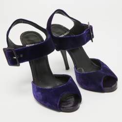 Pierre Hardy Blue Velvet Ankle Strap Sandals Size 38.5