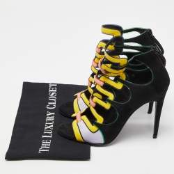 Pierre Hardy Multicolor Suede and Leather Cut Out Open Toe Booties Size 39