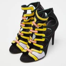 Pierre Hardy Multicolor Suede and Leather Cut Out Open Toe Booties Size 39