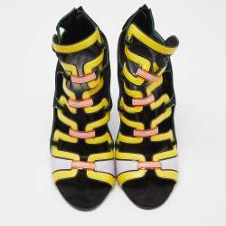 Pierre Hardy Multicolor Suede and Leather Cut Out Open Toe Booties Size 39