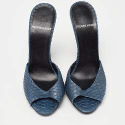 Pierre Hardy Navy Blue Python Leather Open Toe Slide Sandals Size 38