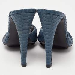 Pierre Hardy Navy Blue Python Leather Open Toe Slide Sandals Size 38