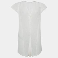 مملوكة مسبقًا Pleats Please By Issey Miyake White Plisse Buttoned Overlay Jacket L