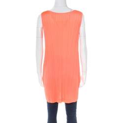 Pleats Please By Issey Miyake Neon Orange Plisse Sleeveless Tank Top M