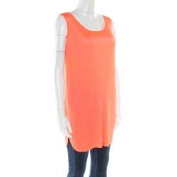 Pleats Please By Issey Miyake Neon Orange Plisse Sleeveless Tank Top M