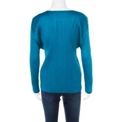 Pleats Please By Issey Miyake Emerald Green Micro Pleated Long Sleeve Top XS