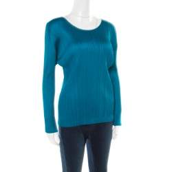 Pleats Please By Issey Miyake Emerald Green Micro Pleated Long Sleeve Top XS