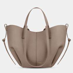 Pre Owned Polene Cyme Mini Grained Taupe Edition Calfskin Leather Shoulder Bag