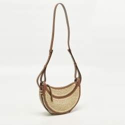 Pre Owned Polène Numero Dix Brown/Natural Crochet Raffia and Leather Shoulder Bag