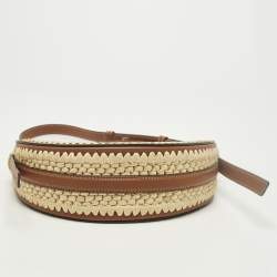 Pre Owned Polène Numero Dix Brown/Natural Crochet Raffia and Leather Shoulder Bag