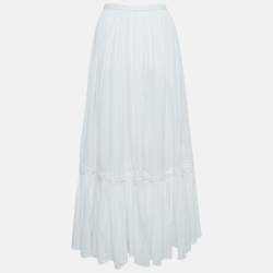 مملوكة مسبقًا Polo Ralph Lauren White Lace Trim Cotton Midi Skirt M