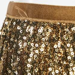 Pre Owned Polo Ralph Lauren Gold Sequin Plisse Midi Skirt S