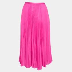 Pre Owned Polo Ralph Lauren Pink Crepe Plisse Midi Skirt S
