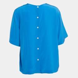 Pre Owned Polo Ralph Lauren Blue Silk Short Sleeve Blouse L