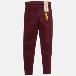 Pre Owned Polo Ralph Lauren Burgundy Denim Tompkins High Rise Jeans S Waist 26"
