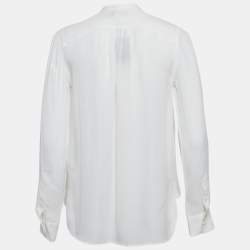 Pre Owned Polo Ralph Lauren White Silk Blend Crepe Long Sleeve Blouse S