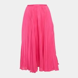 Pre Owned Polo Ralph Lauren Pink Plisse Crepe Midi Skirt S