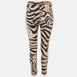 Pre Owned Polo Ralph Lauren Brown Zebra Print Denim Tompkins Skinny Jeans M Waist 27"