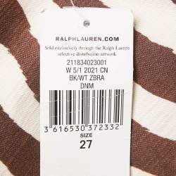 Pre Owned Polo Ralph Lauren Brown Zebra Print Denim Tompkins Skinny Jeans M Waist 27"