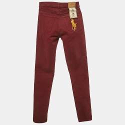 Pre Owned Polo Ralph Lauren Burgundy Cotton Tompkins Skinny High Rise Jeans S Waist 26"