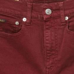 Pre Owned Polo Ralph Lauren Burgundy Cotton Tompkins Skinny High Rise Jeans S Waist 26"